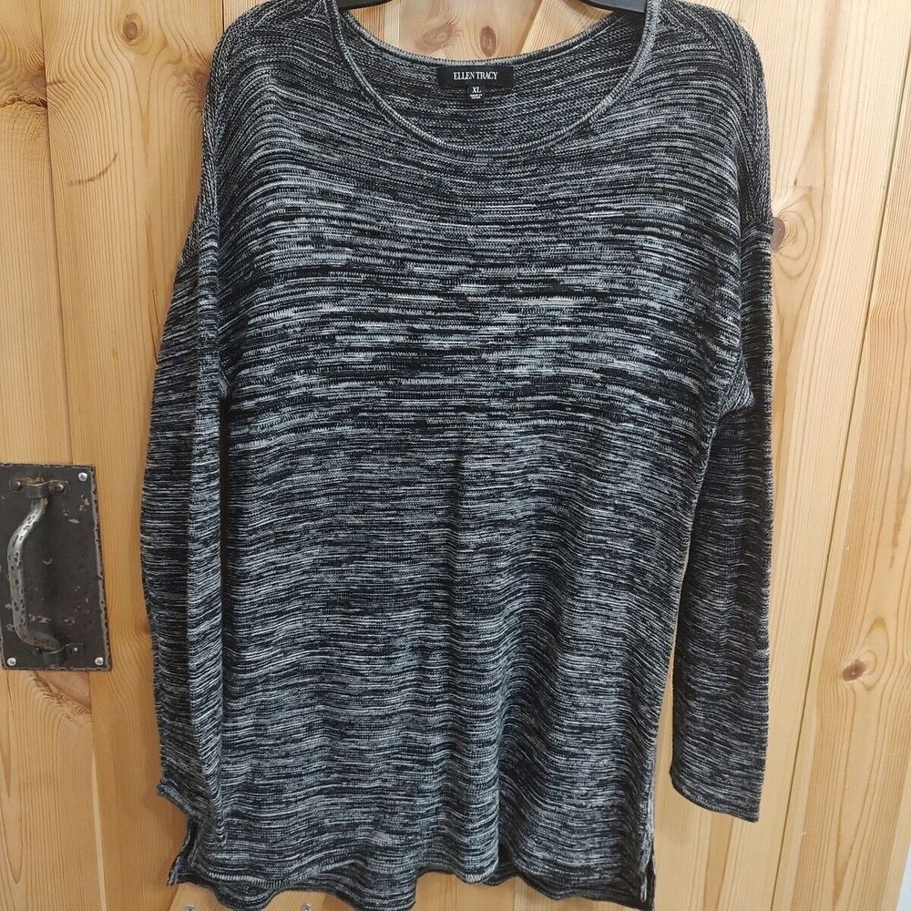 Ellen Tracy Women's Long Black Ivory Heathered Sweater Sz XL Business Casual‎